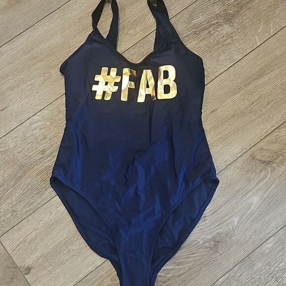 2 Nwt Swimsuits Green BAE SQUAD & #Fab Navy Blue Swimsuit - Picture 4 of 6